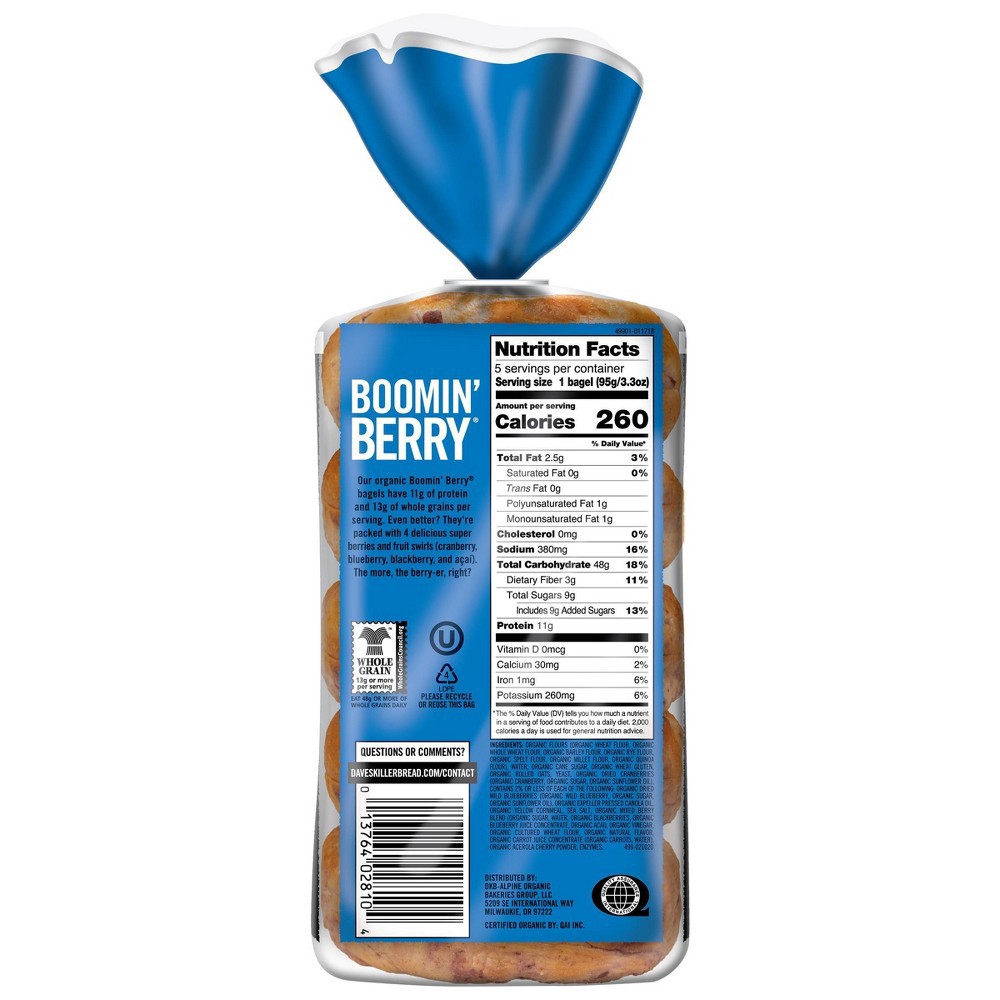 Dave's Killer Bread® Boomin' Berry® Organic Bagels 16.75 oz. Bag 16.75