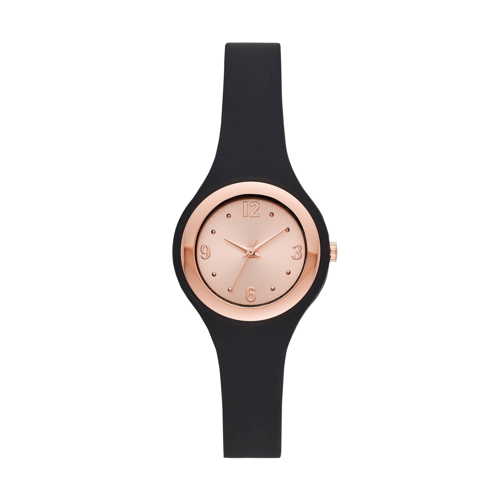slide 1 of 1, Women's Rubber Unibody Strap Watch - A New Day Rose Gold/Black, 1 ct