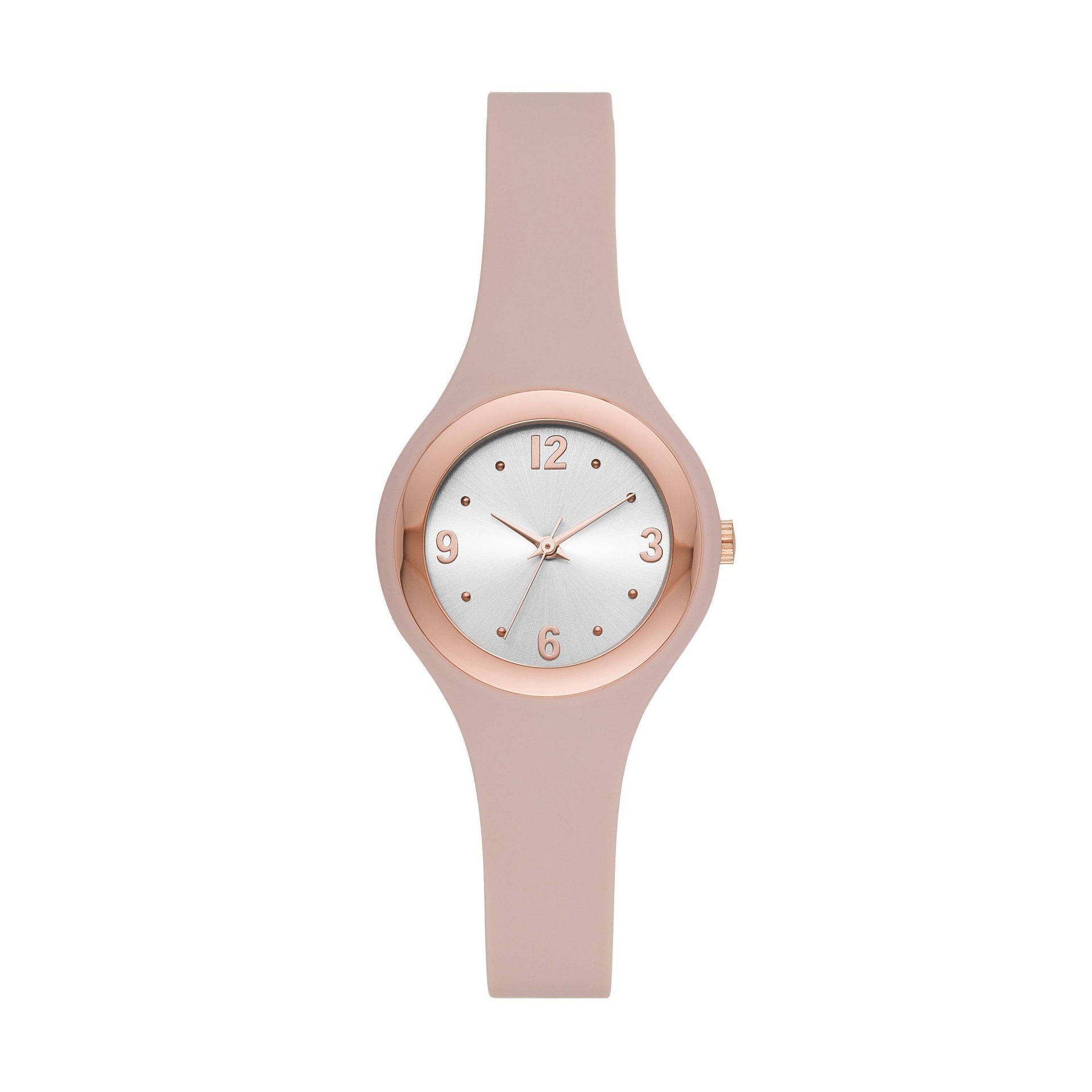 slide 1 of 1, Women's Rubber Unibody Strap Watch - A New Day Rose Gold/Blush, 1 ct