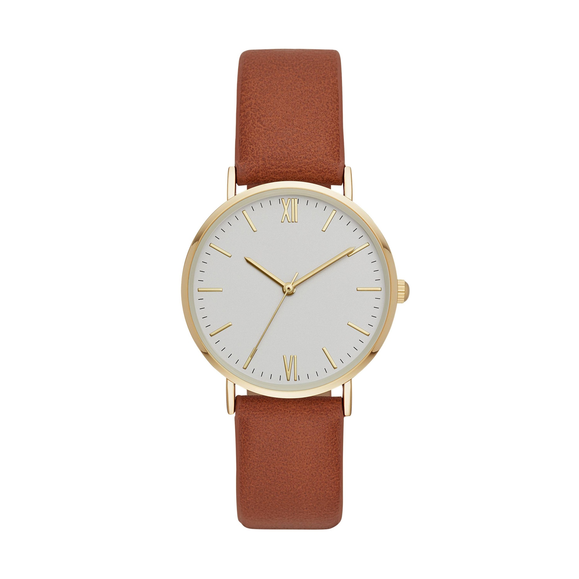 slide 1 of 1, Women's Classic Strap Watch - A New Day Gold/Brown, 1 ct
