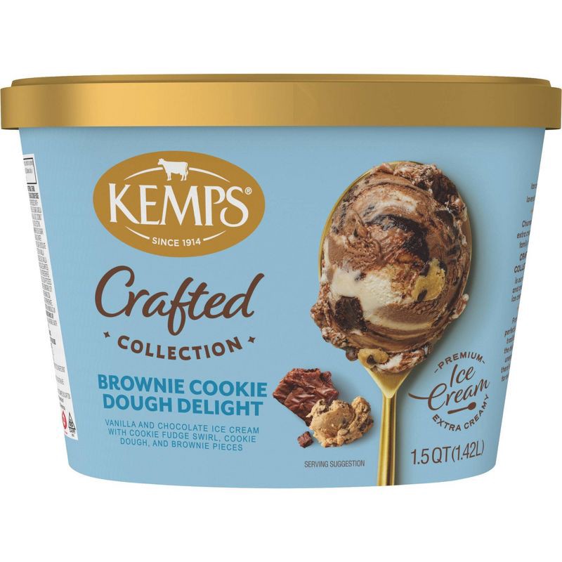 slide 2 of 8, Kemps Crafted Collection Brownie Cookie Dough Delight Ice Cream - 1.5qt, 1.5 qt