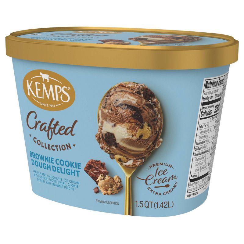 slide 4 of 8, Kemps Crafted Collection Brownie Cookie Dough Delight Ice Cream - 1.5qt, 1.5 qt