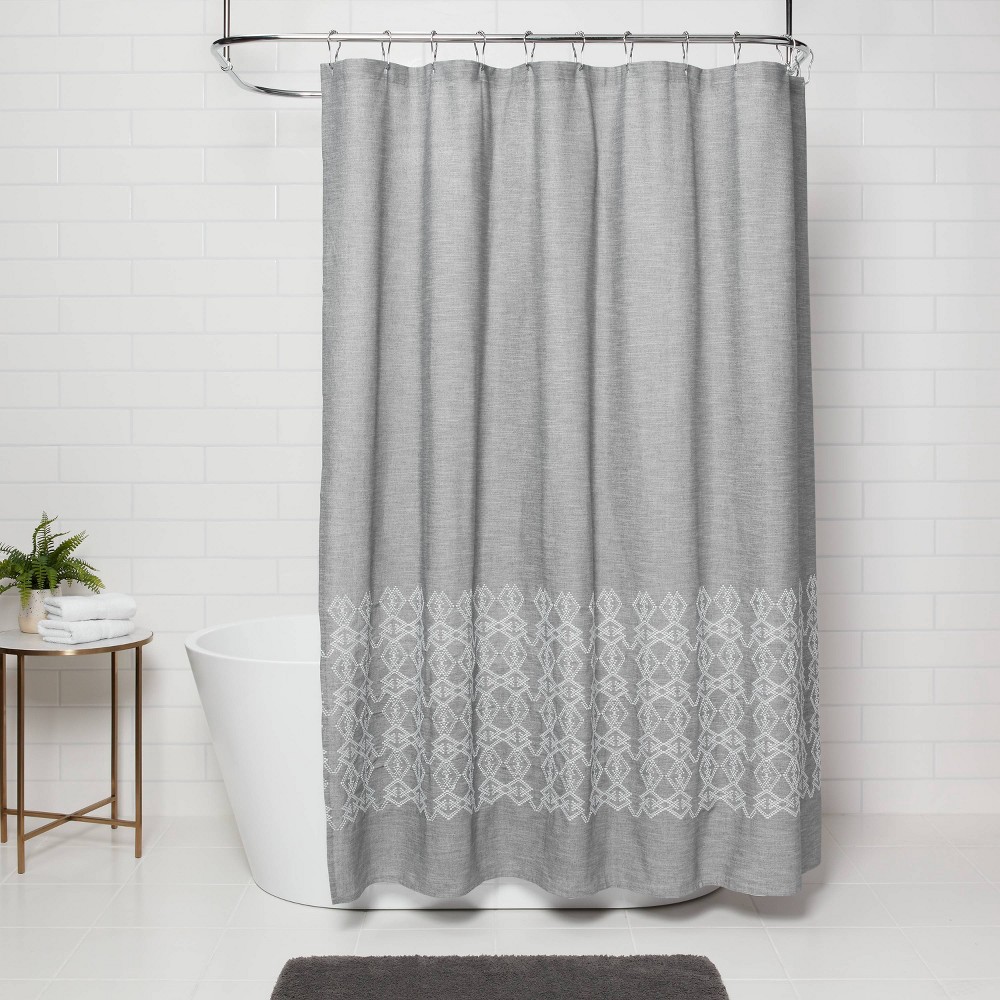 slide 2 of 4, Embroidered Shower Curtain Gray - Threshold, 1 ct