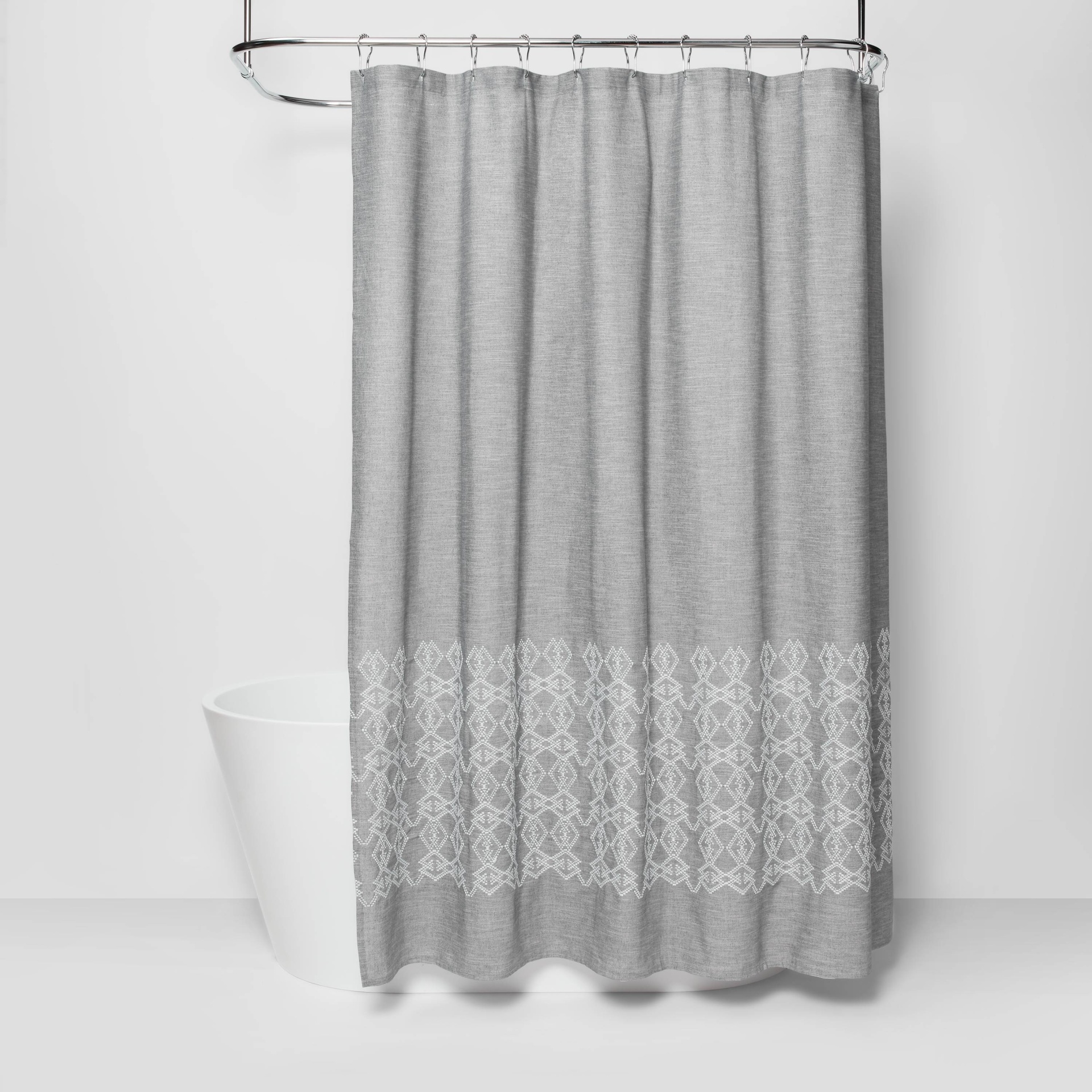 slide 1 of 4, Embroidered Shower Curtain Gray - Threshold, 1 ct