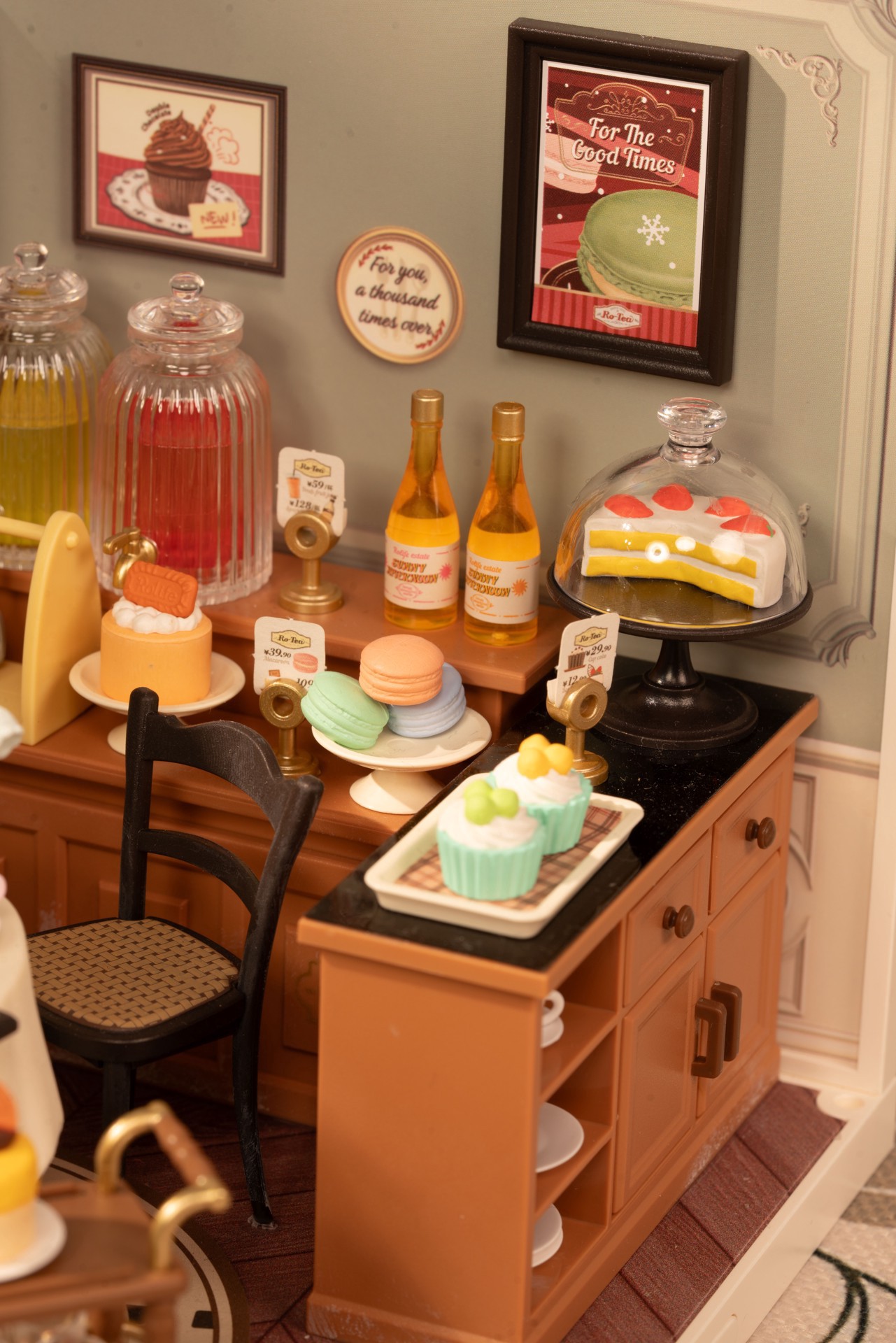 slide 5 of 7, Robotime Rolife Super Creator Sweet Sips Tea Diy Miniature Kit, 5.98 in x 6.93 in x 6.42 in