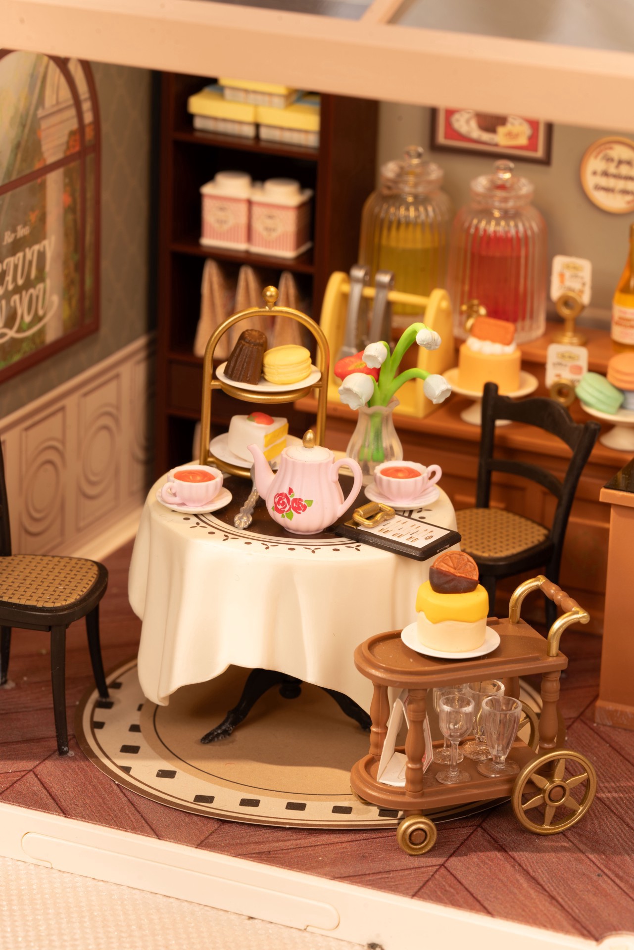 slide 4 of 7, Robotime Rolife Super Creator Sweet Sips Tea Diy Miniature Kit, 5.98 in x 6.93 in x 6.42 in