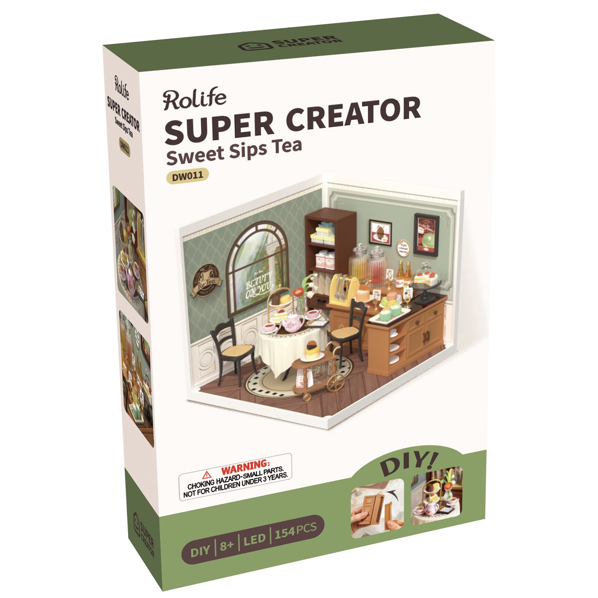 slide 3 of 7, Robotime Rolife Super Creator Sweet Sips Tea Diy Miniature Kit, 5.98 in x 6.93 in x 6.42 in