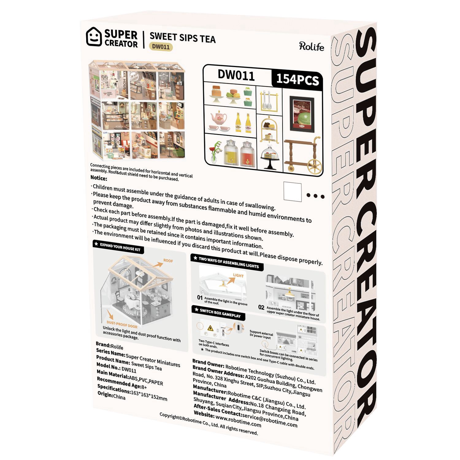 slide 6 of 7, Robotime Rolife Super Creator Sweet Sips Tea Diy Miniature Kit, 5.98 in x 6.93 in x 6.42 in