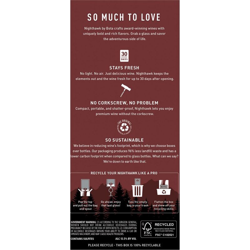slide 9 of 9, Bota Box Nighthawk Cabernet Red Wine - 3L Box, 3 liter