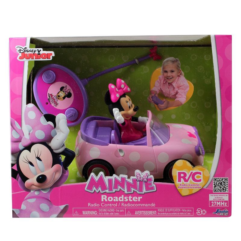 slide 2 of 5, Jada Toys Disney Junior RC Minnie Bowtique Roadster Remote Control Vehicle 7" Pink with White Polka Dots, 1 ct