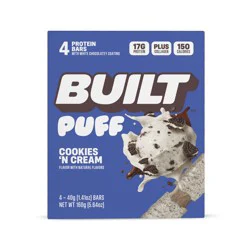 BUILT Puff Protein Bar, Cookies 'N Cream, 4ct Box