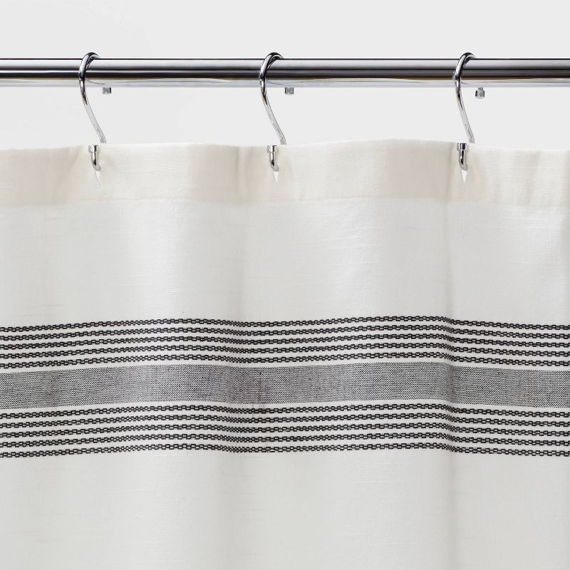 slide 3 of 4, Striped Fringe Shower Curtain Off-White - Threshold™, 1 ct