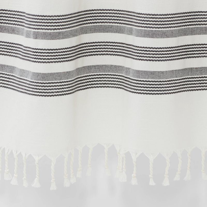 slide 4 of 4, Striped Fringe Shower Curtain Off-White - Threshold™: Cotton Fabric, Modern Bathroom Decor, Buttonhole Top, 1 ct