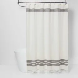 Striped Fringe Shower Curtain Off-White - Threshold™