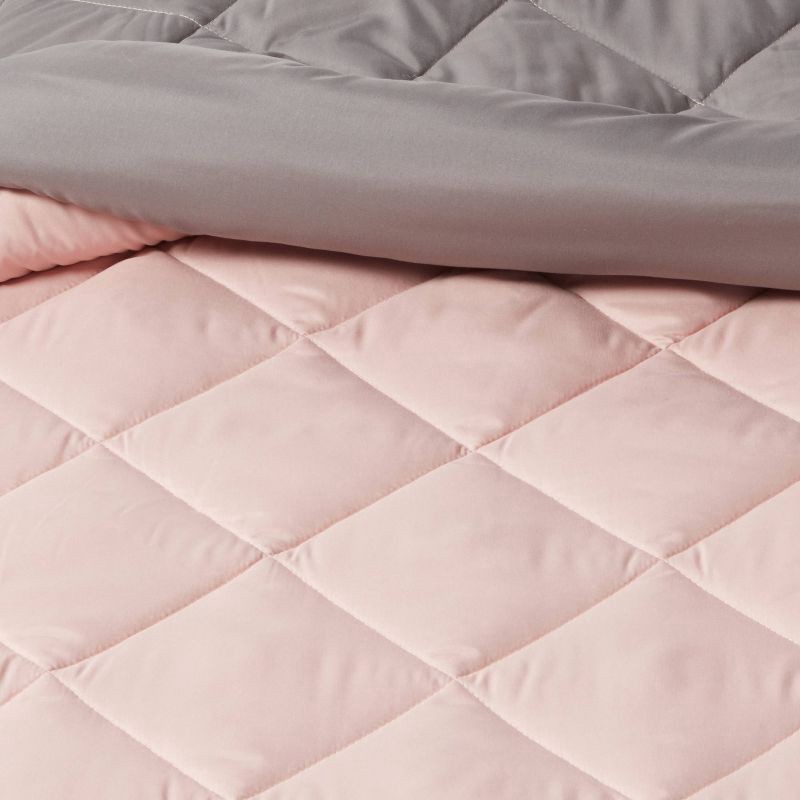 slide 3 of 4, 4pc Twin/Twin Extra Long Solid Microfiber Reversible Decorative Bed Set with Throw Blush - Room Essentials™, 1 ct