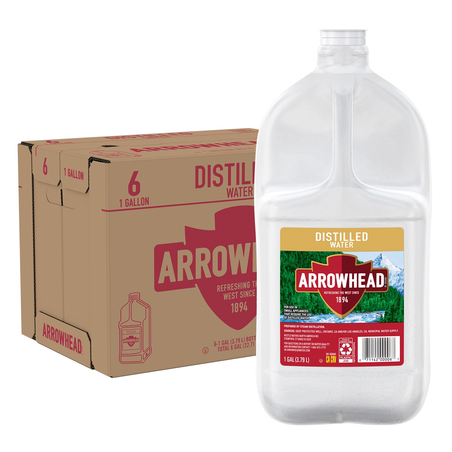 slide 3 of 5, ARROWHEAD Brand Distilled Water, 1-gallon plastic jugs (Pack of 6), 1 g