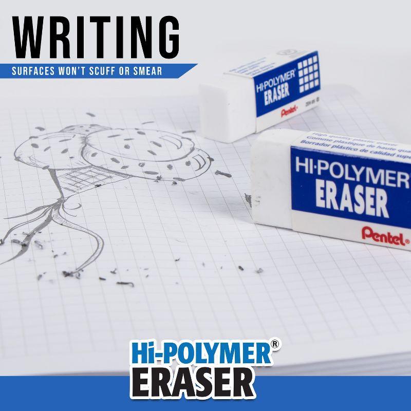 slide 3 of 6, Pentel 6pk Erasers and Caps White: Hi Polymer, Large Vinyl, Latex-Free, Right/Left-Handed Design, Stationery & Office Use, 6 ct