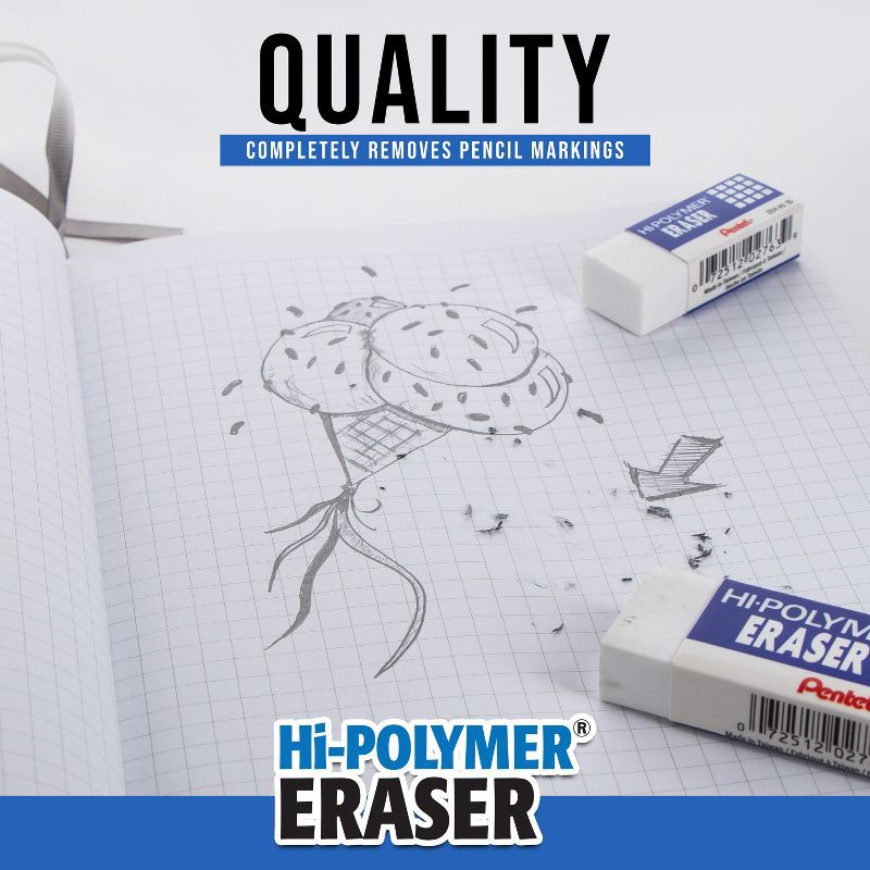 slide 4 of 6, Pentel 6pk Erasers and Caps White: Hi Polymer, Large Vinyl, Latex-Free, Right/Left-Handed Design, Stationery & Office Use, 6 ct