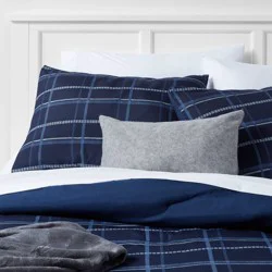 5pc Full/Queen Grid Print Reversible Decorative Comforter Set with Throw Blue - Room Essentials