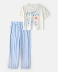 Carters Girls 'Weekend Vibes' Striped Loose Fit 2-Piece Pajama Set - Blue/Ivory Multi 12
