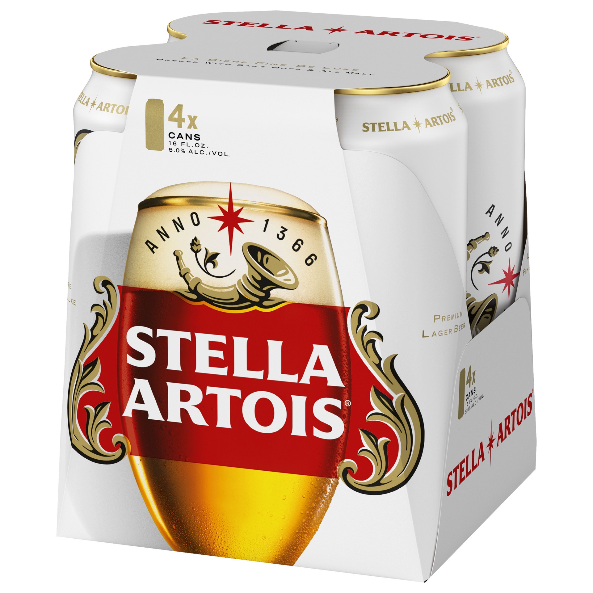 slide 5 of 5, Stella Artois Lager Beer 4 - 16 fl oz Cans, 4 ct; 16 oz