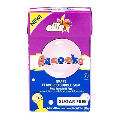 slide 1 of 1, Elite Bazooka Grape Flavored Sugar-Free Bubble Gum, 1 oz