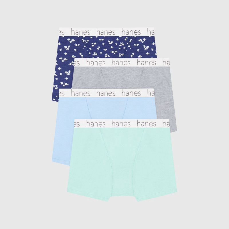 slide 1 of 5, Hanes Premium Women's 4pk Boxer Briefs Boyfriend Stretch-Cotton Underwear - Blue/Gray M:, 4 ct
