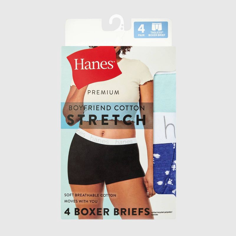 slide 2 of 5, Hanes Premium Women's 4pk Boxer Briefs Boyfriend Stretch-Cotton Underwear - Gray/Blue/Pink XL, 4 ct