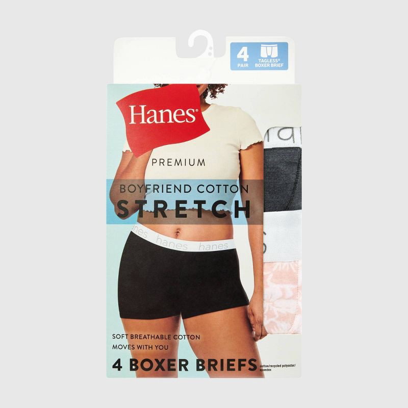 slide 2 of 5, Hanes Premium Women's 4pk Boxer Briefs Boyfriend Stretch-Cotton Underwear - Colors May Vary L, 4 ct