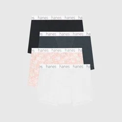 Hanes Premium Women's 4pk Boxer Briefs Boyfriend Stretch-Cotton Underwear - Pink/White/Black XL