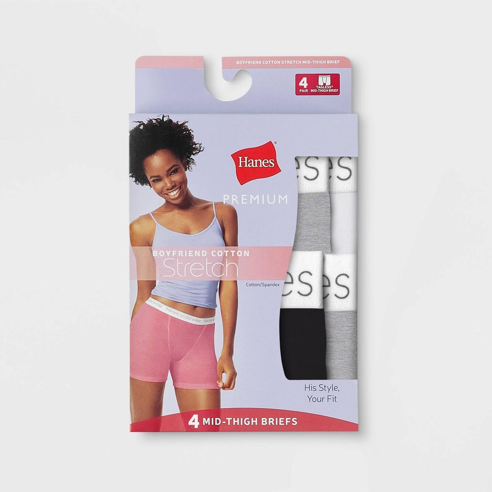 Hanes Premium Women's 4pk Cotton Mid-thigh With Comfortsoft Waistband Boxer  Briefs - Basic Pack White/gray/black L : Target