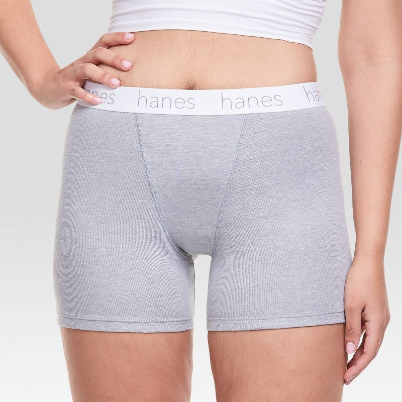 Hanes Premium Women's 4pk Cotton Mid-Thigh with Comfortsoft Waistband Boxer  Briefs - Basic Pack White/Gray/Black S 4 ct