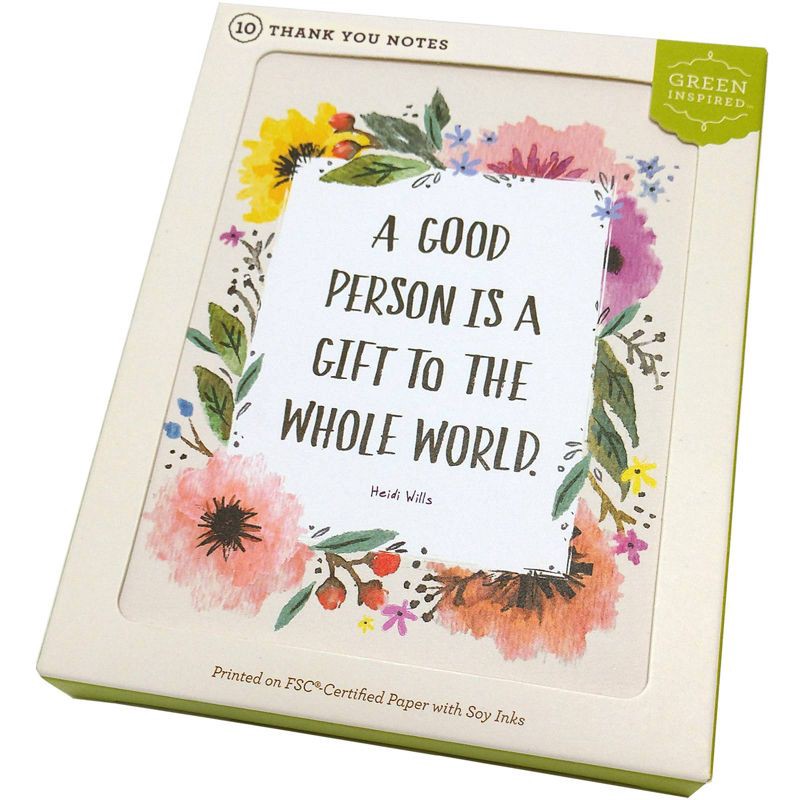 slide 2 of 4, Green Inspired 10ct Flower Frame Blank Notes Thank You Cards, 10 ct