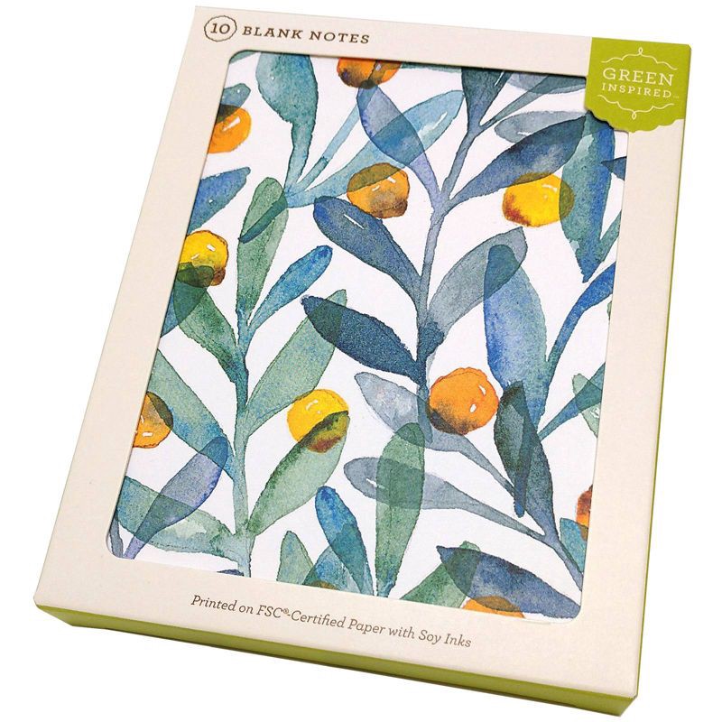 slide 2 of 3, Green Inspired 10ct Citrus Sprigs Blank Cards: Floral Stationery Note Cards with Envelopes, Botanical Design, All Occasions, 10 ct