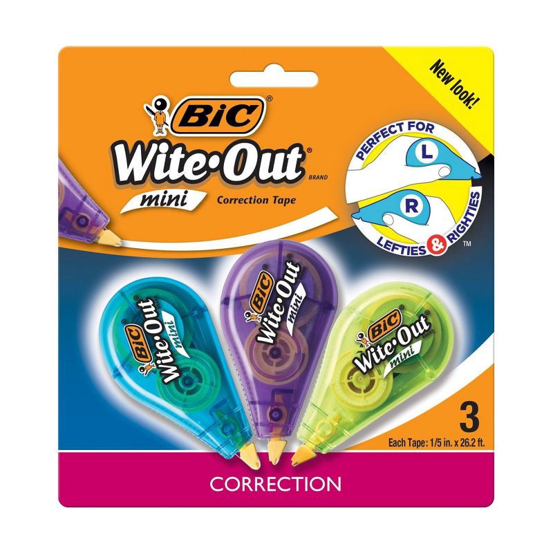 slide 1 of 6, 3pk Wite-Out Correction Tape Mini White - BIC, 3 ct