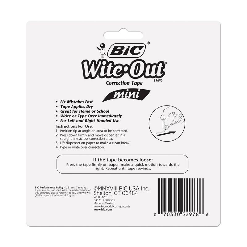 slide 6 of 6, 3pk Wite-Out Correction Tape Mini White - BIC, 3 ct