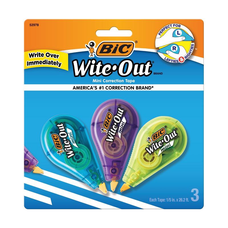 slide 1 of 8, 3pk Wite-Out Correction Tape Mini White - BIC, 3 ct