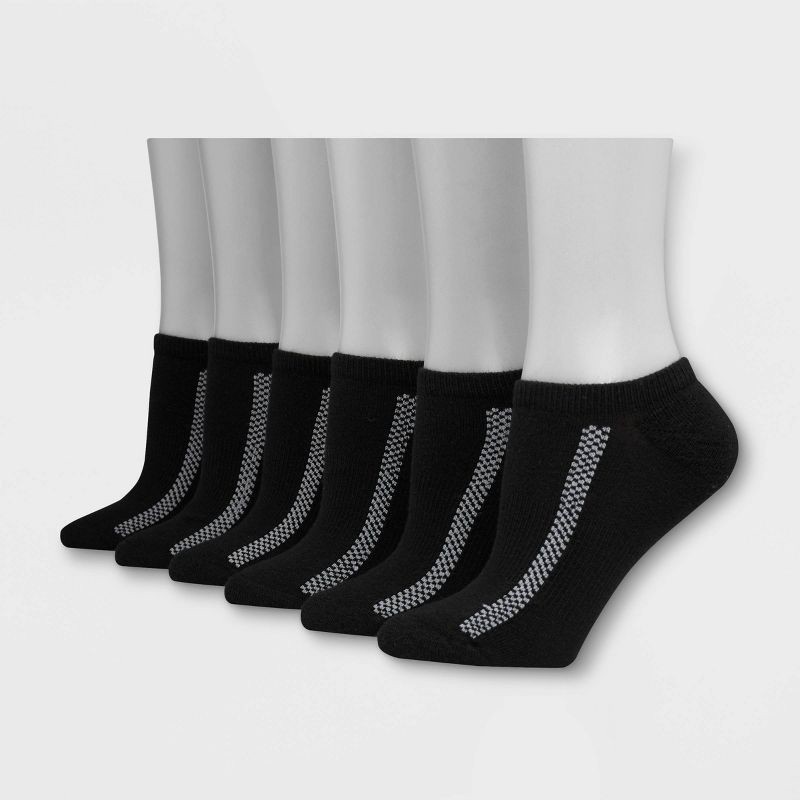 slide 1 of 2, Hanes Premium 6 Pack Women's Heel Toe Cushion Arch Support Super No Show Socks - Black 5-9, 6 ct