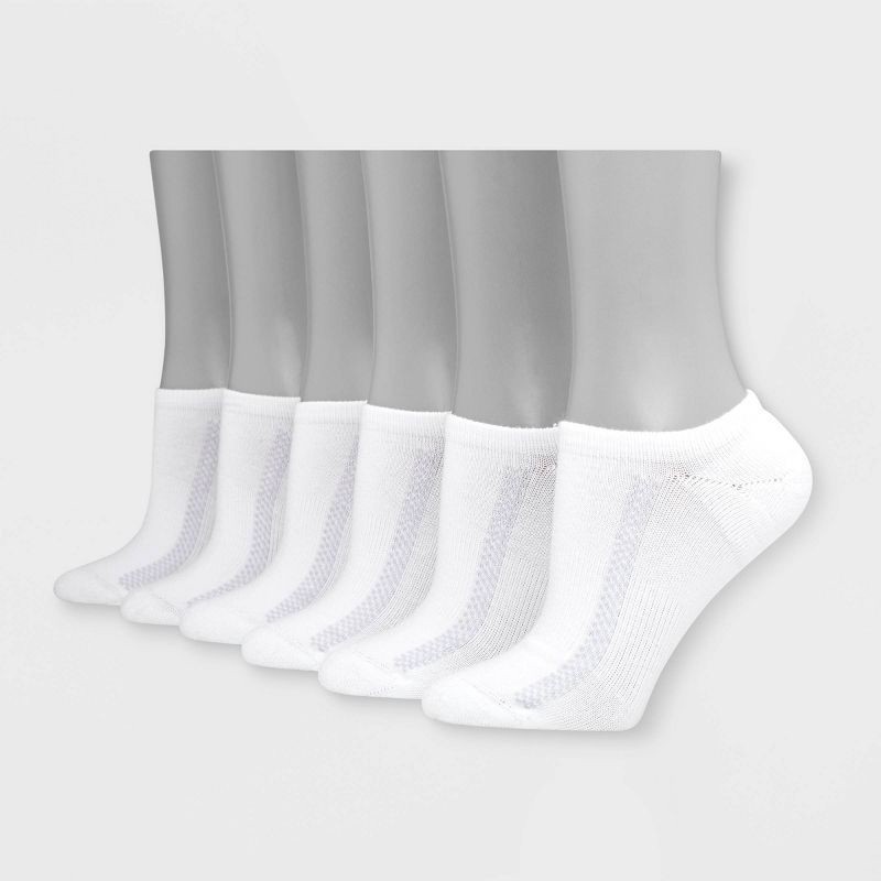 slide 1 of 2, Hanes Premium 6 Pack Women's Heel Toe Cushion Arch Support Super No Show Socks - White 5-9, 6 ct