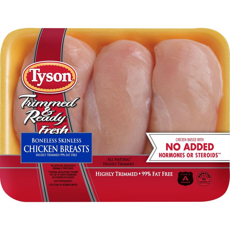 slide 1 of 3, Tyson Trimmed & Ready Boneless & Skinless Chicken Breast - 1-2.11lbs - price per lb, per lb