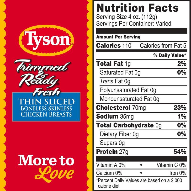 slide 7 of 9, Tyson Trimmed & Ready Thin-Sliced Boneless & Skinless Chicken Breast - 0.76-1.988lbs - price per lb, per lb