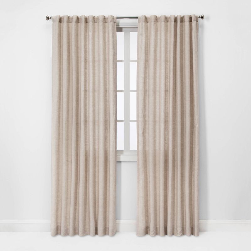 slide 3 of 5, 54"x95" Light Filtering Linen Window Curtain Panel Khaki - Threshold™: Traditional Beige, Rod Pocket, OEKO-TEX Certified, 1 ct