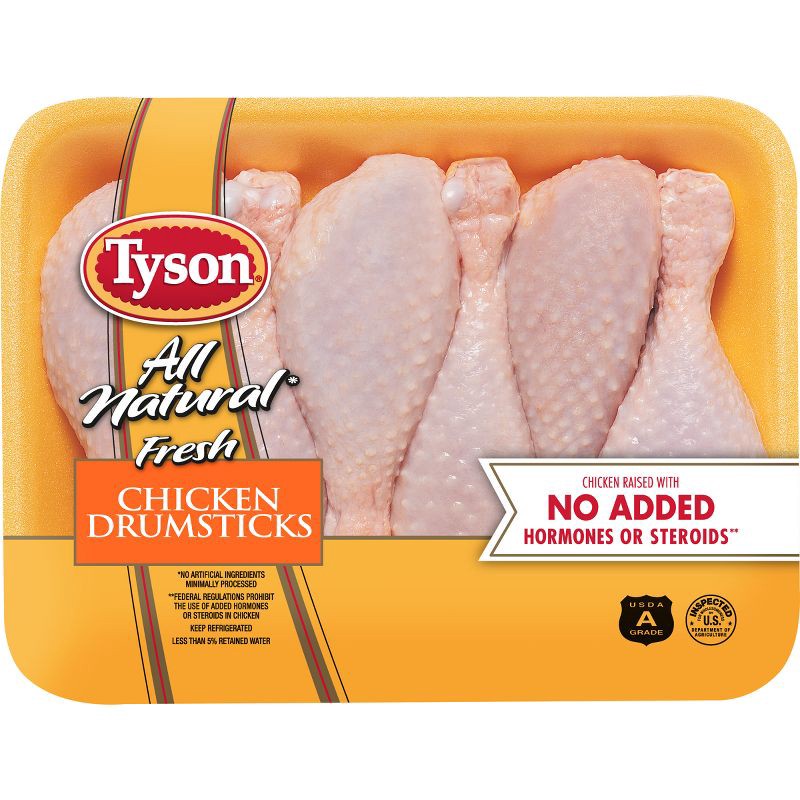 slide 1 of 5, Tyson All Natural Antibiotic Free Chicken Drumsticks - 1.49-2.938 lbs - price per lb, per lb