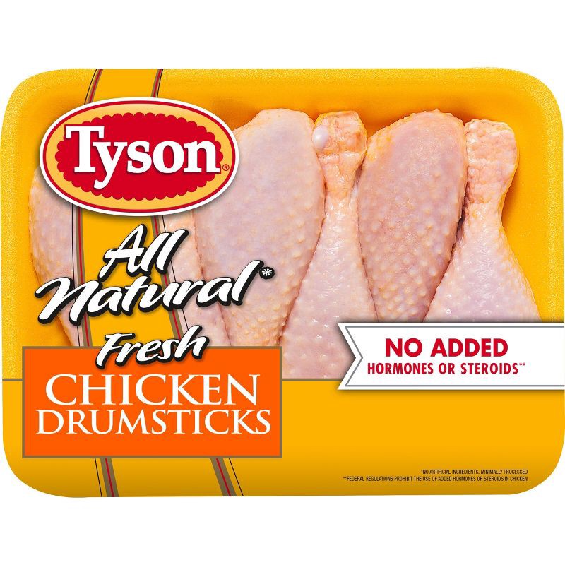 slide 1 of 6, Tyson All Natural Antibiotic Free Chicken Drumsticks - 1.49-2.938 lbs - price per lb, per lb