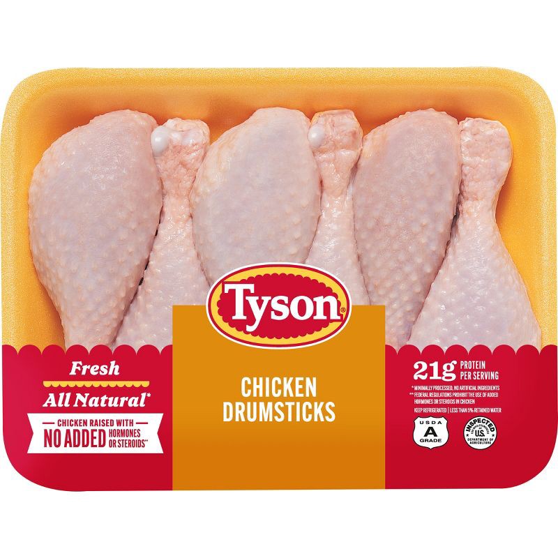 slide 1 of 8, Tyson All Natural Chicken Drumsticks - 1.49-2.938 lbs - price per lb, per lb