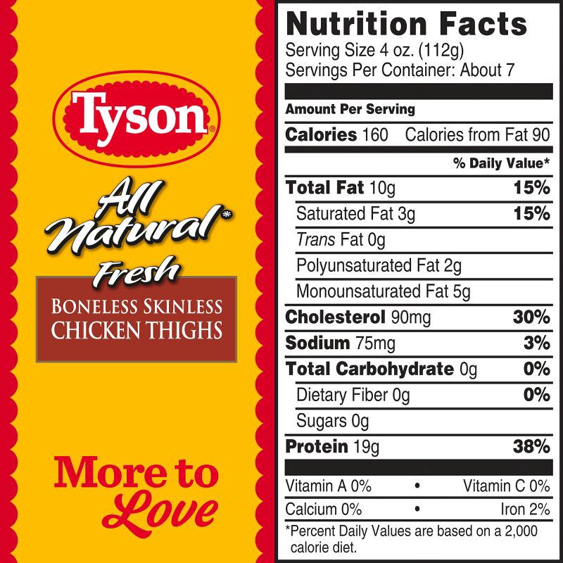 slide 6 of 6, Tyson All Natural Boneless & Skinless Antibiotic Free Chicken Thighs - 1.26-2.938 lbs - price per lb, per lb