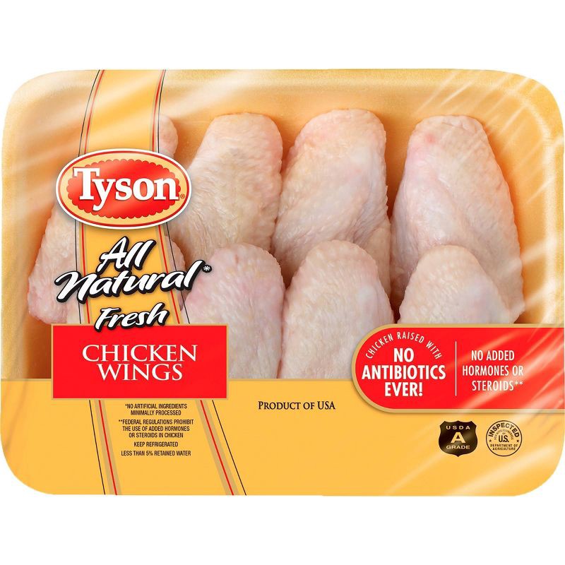 slide 1 of 5, Tyson All Natural Antibiotic Free Chicken Wings - 1.48-2.75 lbs - price per lb, per lb