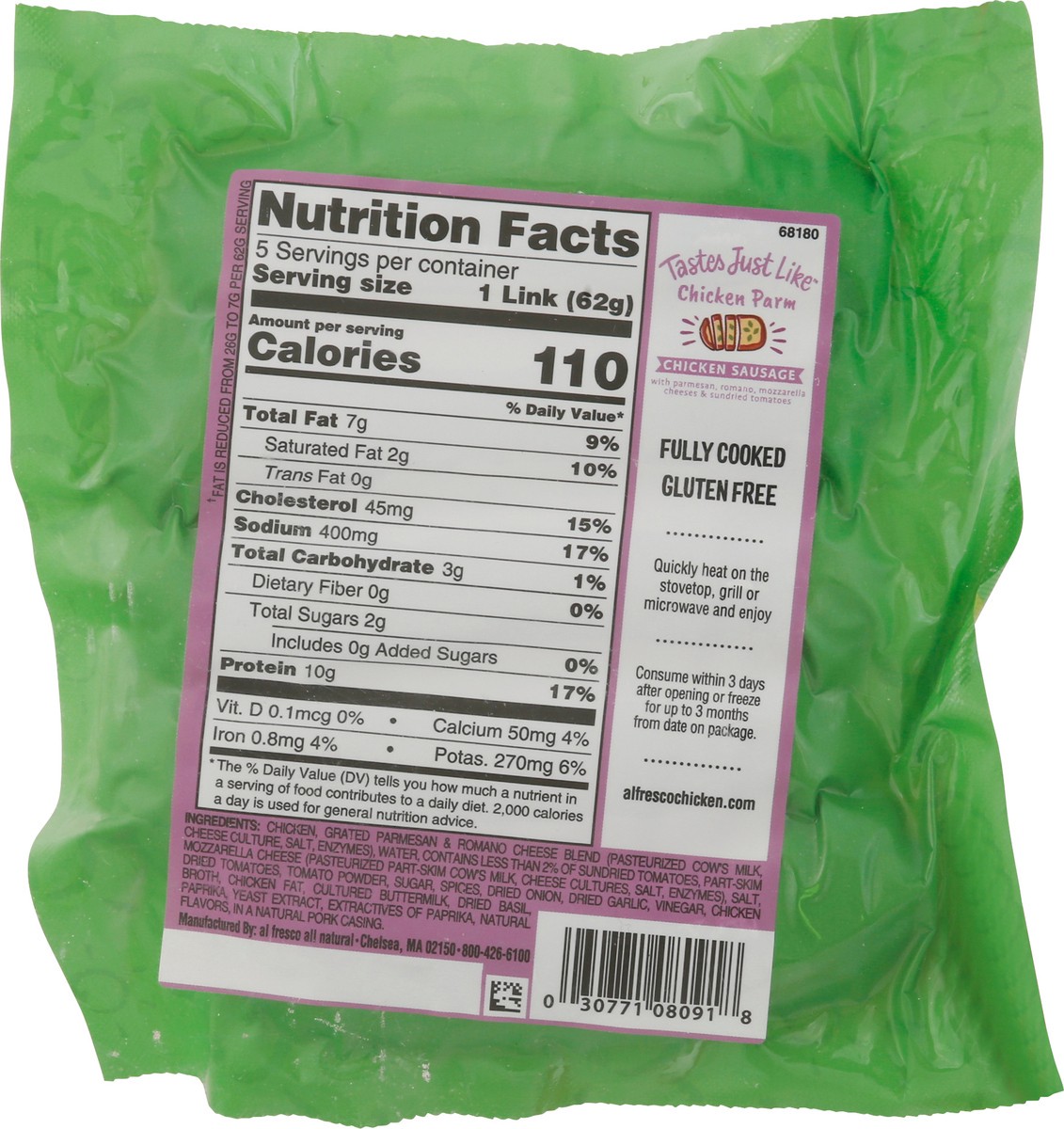 slide 2 of 14, Al Fresco Tastes Just Like Chicken Sausage, Chicken Parm, 11 Ounce, 11 oz