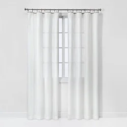 54"x84" Sheer Contrast Edge Window Curtain Panel White/Light Brown - Threshold™: Modern Woven Recycled Polyester