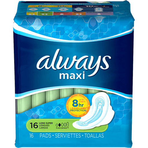 slide 7 of 13, Always Maxi Daytime Pads with Wings, Size 2, Long, Unscented, 16 CT, 16 ct